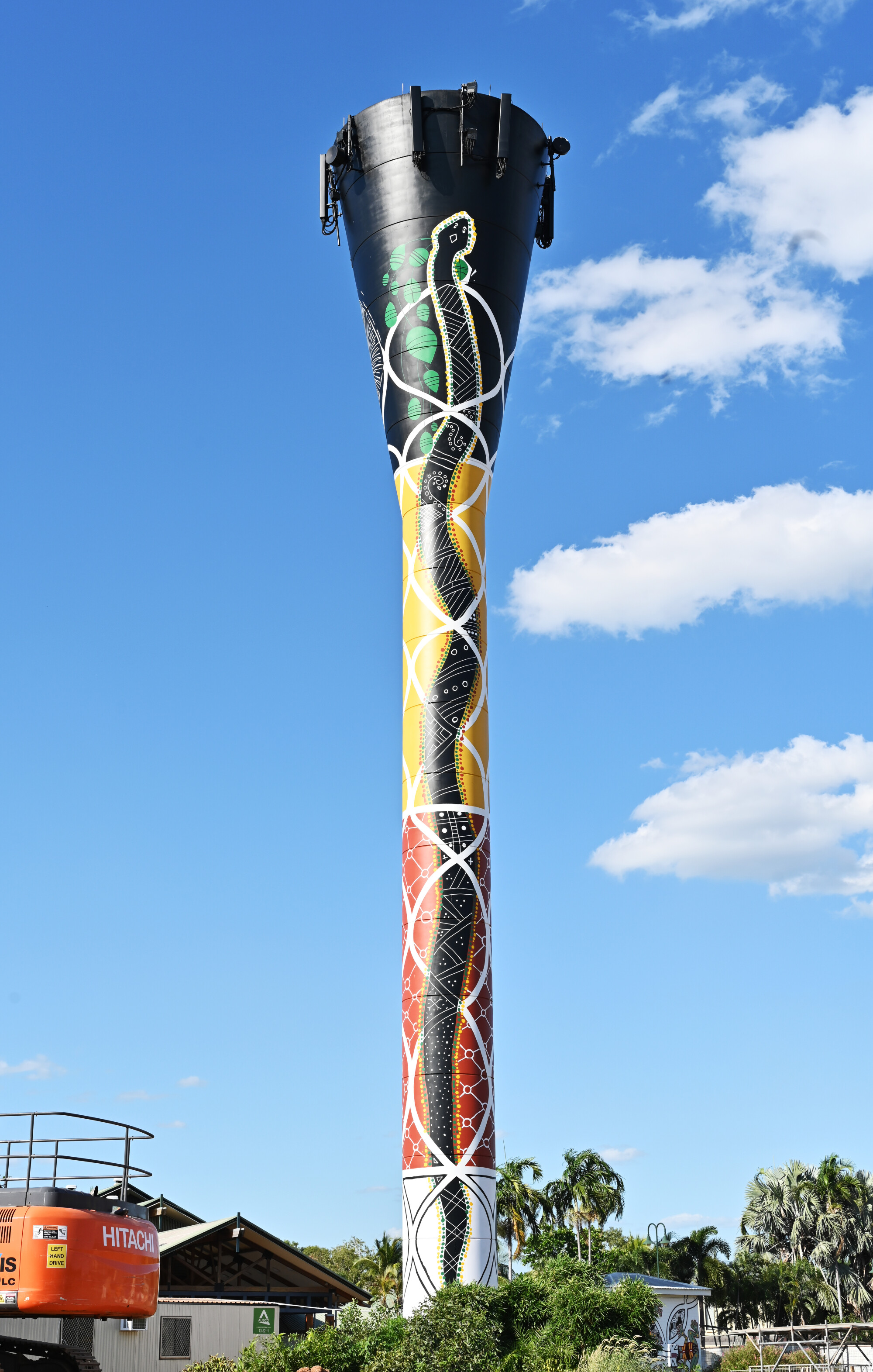 Rainbow Serpent painting on water tower in front of Darwin Airport Resort-jpg